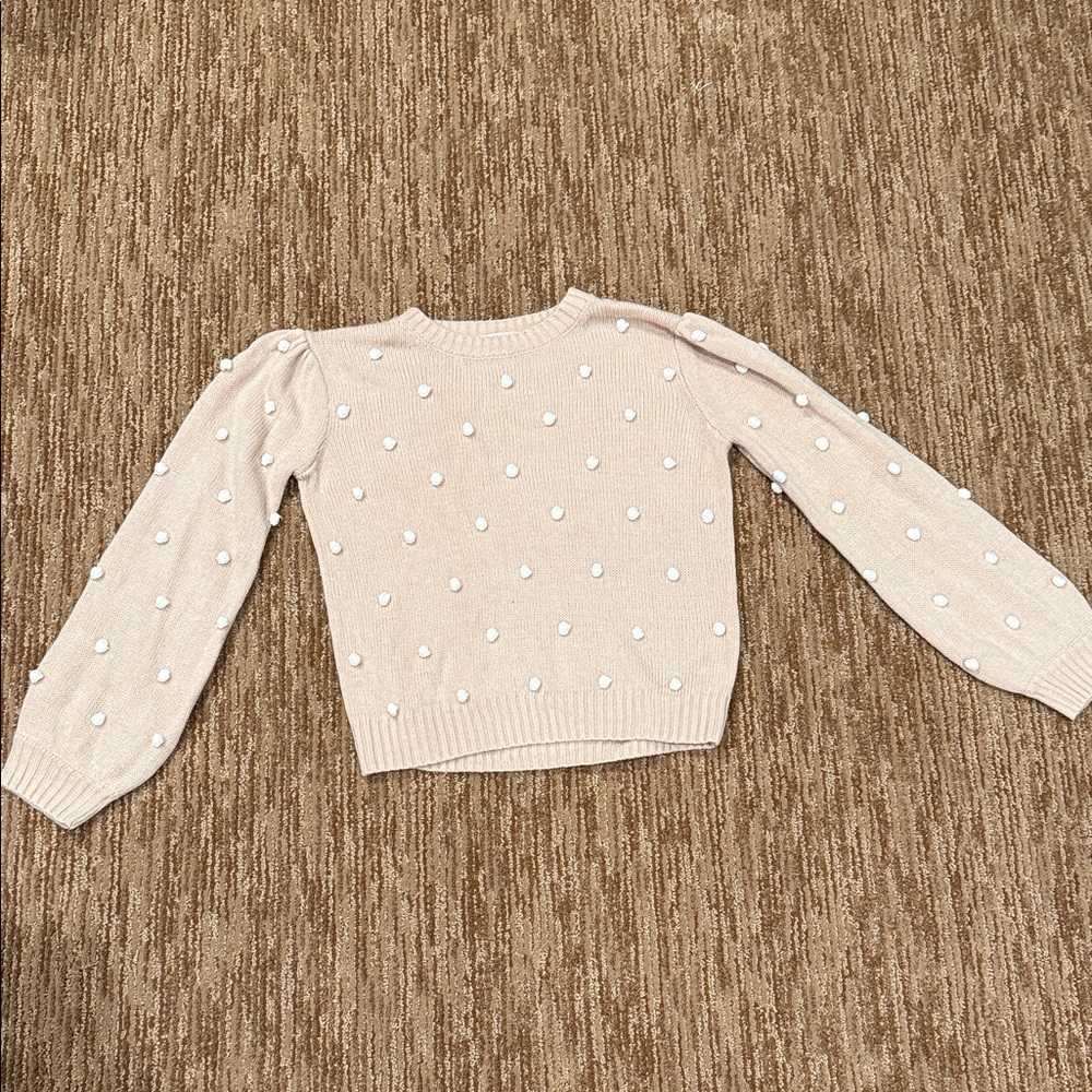 Pearl-Accent Cream Crewneck Sweater
